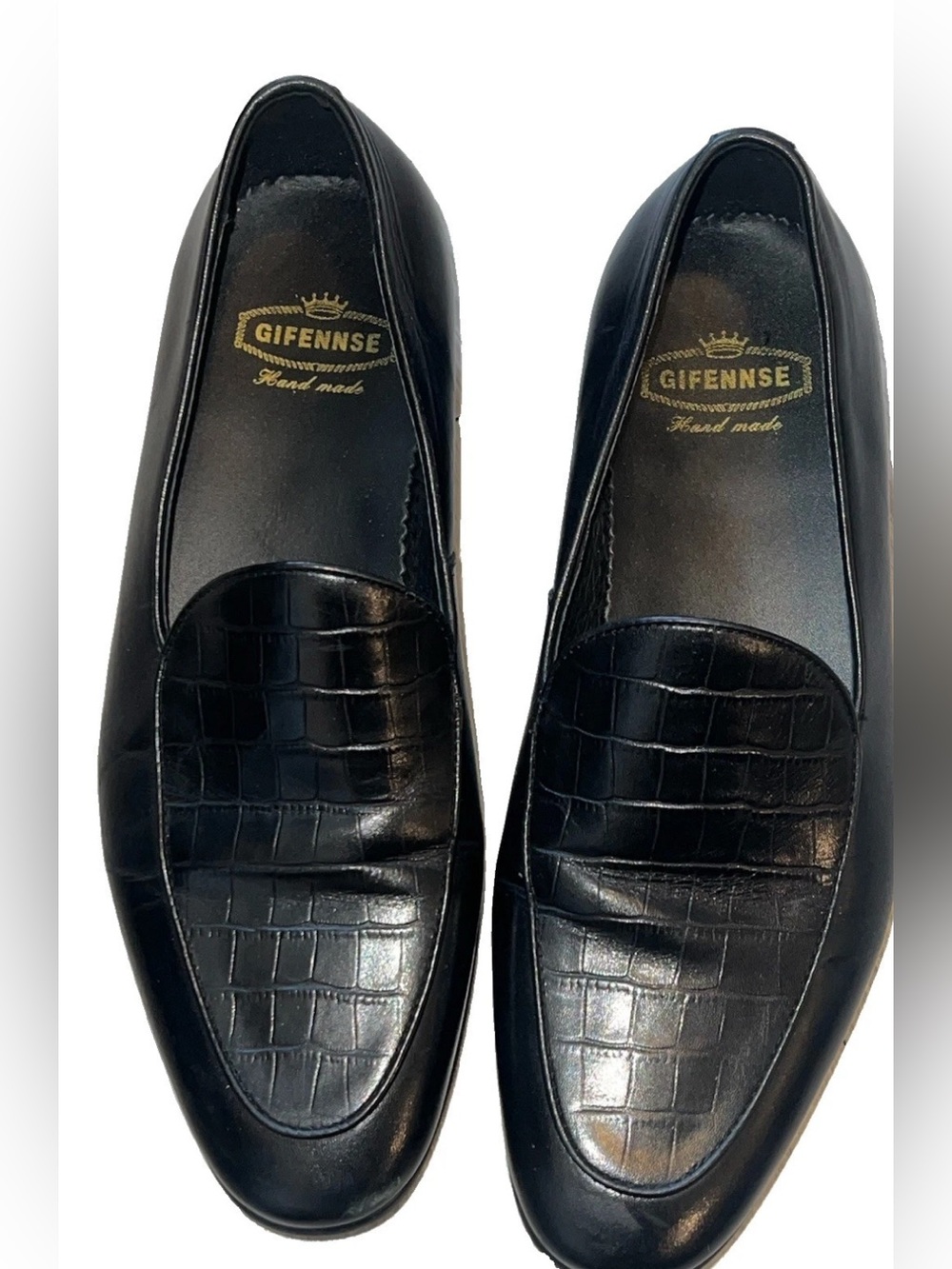 GIFENNSE Handcrafted Men's Dress Leather Loafers Shoes Croc Slip On Black 9